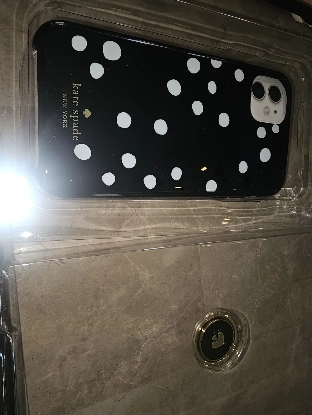 kate spade Black and White Polka Dot iPhone Case with Gold Ring